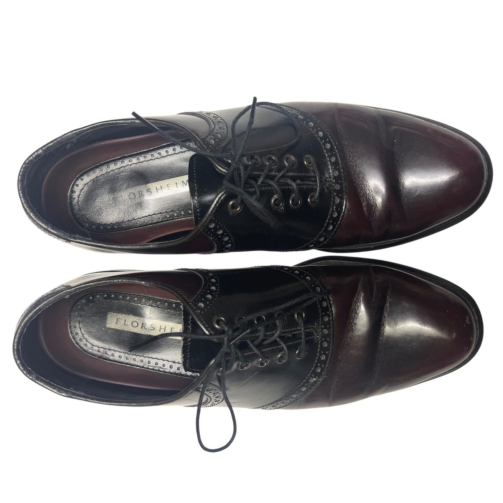Florsheim Mens 8.5 D Burgundy Black Leather Saddle Oxford Brogue Dress Shoes